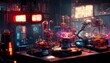 Mad scientist laboratory, machinarium interior with intricate machinery