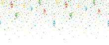 Confetti Background, Border,  Colorful Falling Ribbon And Small Pieces Of Colored Paper Seamless Pattern