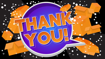 Poster - Thank You word with cardboard box. Vector cartoon folded card box illustration.