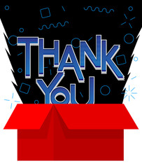 Poster - Thank You word with cardboard box. Vector cartoon folded card box illustration.
