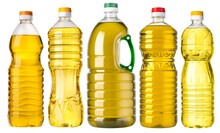 Set Of Plastic Oil Bottles Isolated