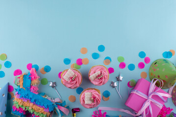 Poster - Birthday party concept with cupcake