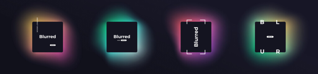 Fototapete - Square banner with gradient isolated on black background. Vector set. Fluid vivid gradients for banners, brochures, covers. Abstract liquid shapes. Colorful bright neon template. Dynamic soft color.