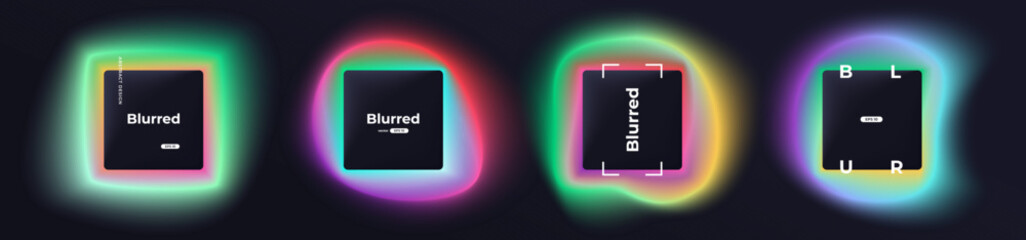 Fototapete - Square banner with gradient isolated on black background. Vector set. Fluid vivid gradients for banners, brochures, covers. Abstract liquid shapes. Colorful bright neon template. Dynamic soft color.