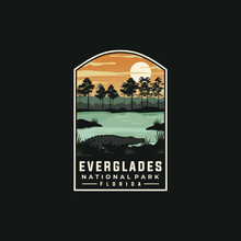 Everglades National Park Vector Template. Florida Landmark Graphic Illustration In Badge Patch Style.