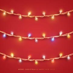 Wall Mural - christmas ornaments bright light garlands. set xmas decoration string light garland multicolored. re