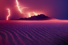 Lightning And Thunderstorm Supercell Flash Natural Disaster Fantasy Wallpaper. Massive Tornado Cataclysms, Hurricane Cyclone On Desert Dried Land Surface With Huge Cloud And Striking Electricity Bolts