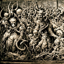 Demons In Hell Engraving Monochrome