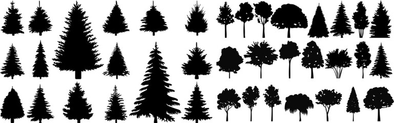 Wall Mural - set of christmas trees and trees silhouette design isolated vector