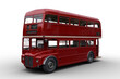 3D rendering of a vintage red double decker London bus isolated on transparent background.