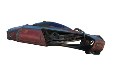 Poster - Side view 3D rendering of a futuristic sci-fi flying car isolated on transparent background.