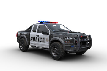 Poster - 3D rendering of a black and white american police truck isolated on transparent background.
