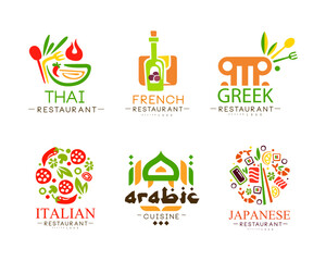 Poster - Continental Cuisine and Restaurant Logo Design with Different Country Name Vector Set