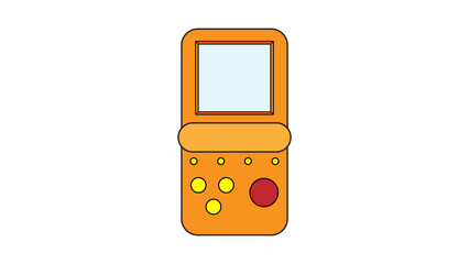 Poster - Old retro vintage hipster handheld game console with screen and buttons, tetris from 70s, 80s, 90s. Yellow icon. Vector illustration