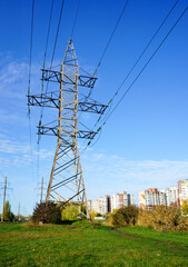 Wall Mural - City high voltage power line