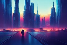 A Track In A Cyberpunk Futuristic City Pictorial Illustration