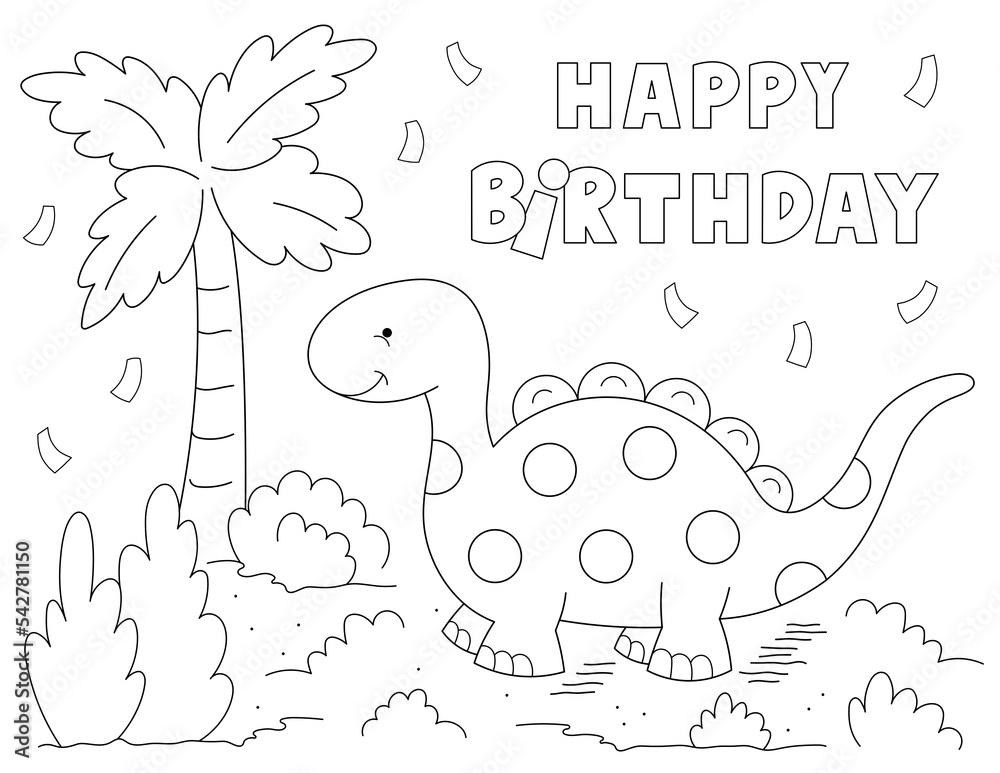 happy birthday dinosaur coloring page for kids Stock Illustration ...