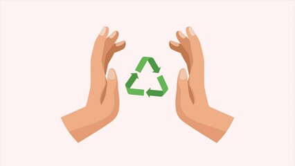 Poster - recycle arrows symbol with hands protecting