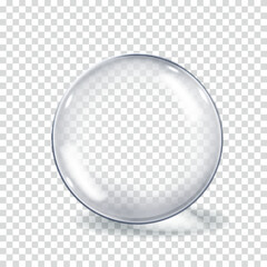 realistic 3d glass spherical ball on light background.