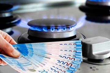 Sticker - Money banknotes and gas stove, energy crisis concept.