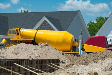 Poster - Mixer truck is transporting cement to the casting place on building site