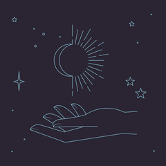Wall Mural - Boho Witch and Magic icon Collection with mystic stars planets, suns, moons, and magical symbols.