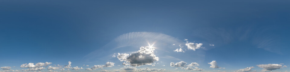 Wall Mural - blue sky with beautiful clouds as seamless hdri 360 panorama view with zenith for use in 3d graphics