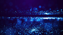 Magical Sparkles Of Light Form Abstract Structures. Blue Glow Particles With Amazing Bokeh For Fantastic Background. 3d Render.