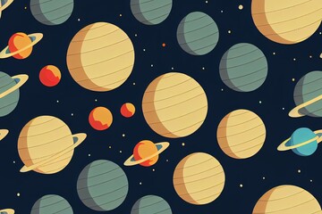 Wall Mural - Funny dinosaurs in a spacesuit in space with planets. Pattern. 2d illustrated illustration.