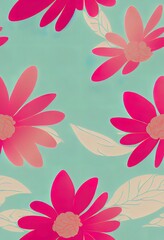 Poster - Trendy floral seamless pattern illustration. Vintage 70s style hippie flower background design. Colorful pastel color artwork, y2k nature backdrop with spring flowers.