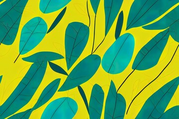 Poster - Seamless abstract background pattern in bright summer positive colors. Tropical jungle pattern line and fill in abstract forms. Leaves of plants. Exotic plants.