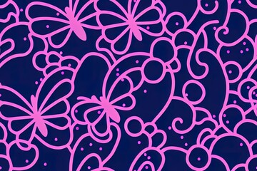 Aufkleber - Butterfly pattern. 2d illustrated seamless background. Abstract black fabric design. Cute illustration with neon pink blue purple butterfly silhouette. Spring or summer drawing. Floral graphic pattern