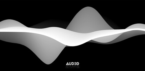 Poster - sound wave visualiztion. 3d black and white solid waveform. voice sample pattern.