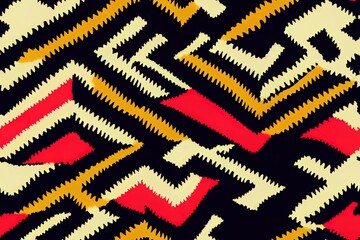 Sticker - Ikat geometric folklore ornament. Tribal ethnic 2d illustrated texture. Seamless striped pattern in Aztec style. Figure tribal embroidery. Indian, Scandinavian, Gyp sy, Mexican, folk pattern.