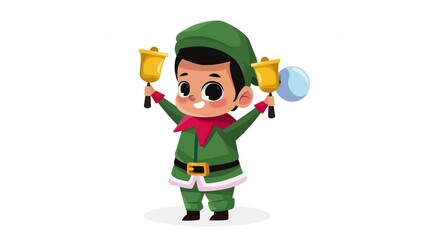 Wall Mural - little elf playing bells animation