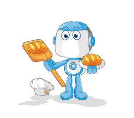 Canvas Print - humanoid robot baker with bread. cartoon mascot vector