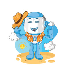 Canvas Print - humanoid robot go on vacation. cartoon mascot vector