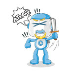 Fototapeta Młodzieżowe - humanoid robot knights attack with sword. cartoon mascot vector