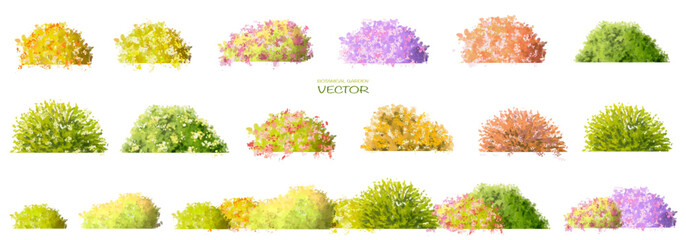 Wall Mural - vector watercolor blooming flower tree or forest side view isolated on white background for landscap