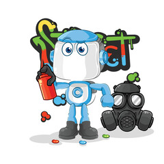 Sticker - humanoid robot graffiti artist vector. cartoon character