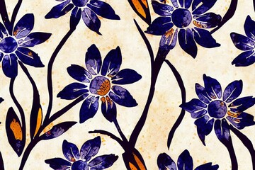 Sticker - Paisley watercolor floral pattern tile flowers, flores, tulips, leaves. Oriental indian traditional hand painted water color whimsical seamless print, ceramic design. Abstract india batik background