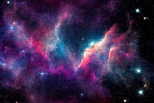 Colorful Night Sky Space. Nebula And Galaxies In Space. Astronomy Concept Background.	