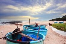 Coracle Fishing Boats On Beach. Mui Ne, Phan Tiet, Vietnam