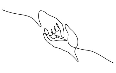 Wall Mural - continuous line drawing of hands together holding and touching