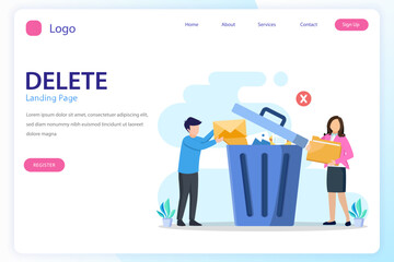 Delete concept. deleting data and move unnecessary files to the trash bin. illustration vector