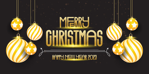 Realistic Merry Christmas and Happy New Years Eve 2023 Gold Template Banners