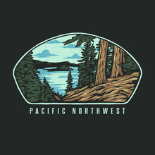 Pacific Northwest, Hand Drawn Line Style With Digital Color, Vector Illustration