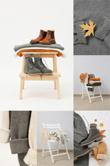 Wall Mural - Collage of photos for Autumn season clothes concept