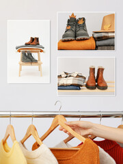 Wall Mural - Collage of photos for Autumn season clothes concept