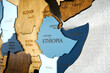 East Africa on the political map. Kenya, Somalia, Ethiopia, Yemen, Uganda, Sudan, South Sudan on wooden world map on the wall.